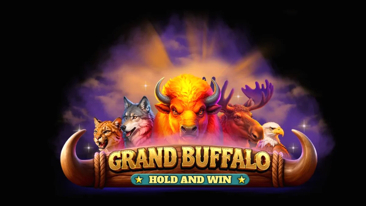 Cenário de deserto e búfalos no slot Grand Buffalo Hold & Win