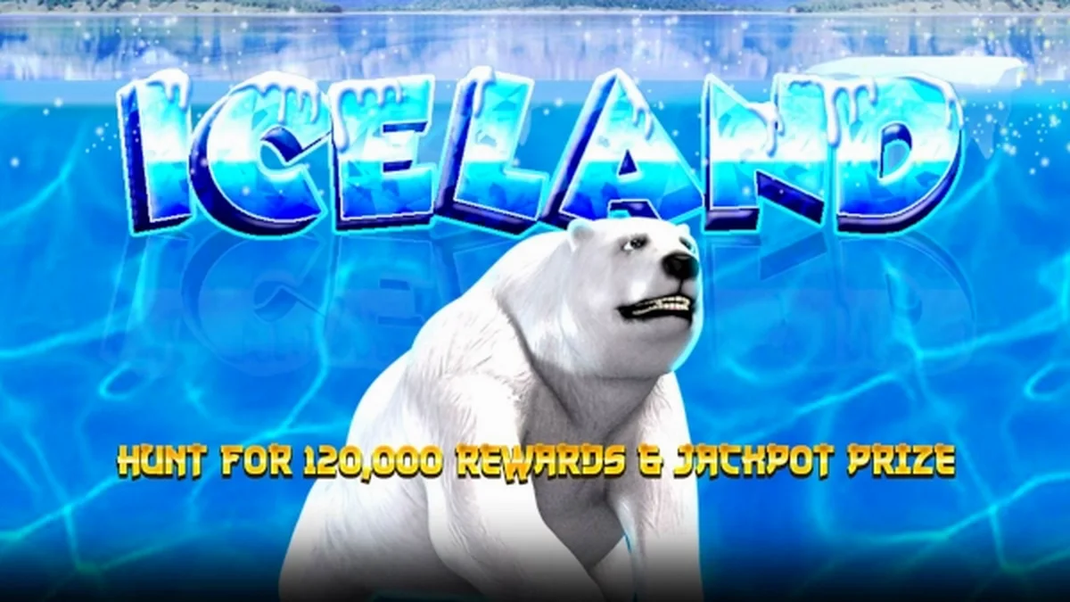 Cenário temático de gelo e montanhas do slot Iceland